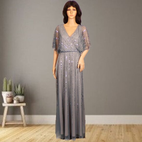 PAPELL STUDIO size 4 silver-gray full-length formal/special-event/occasion gown - Picture 1 of 15